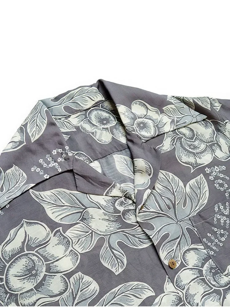 Japanese Vintage Flower Hawaiian Full Printed Loose Short Sleeve Shirt
