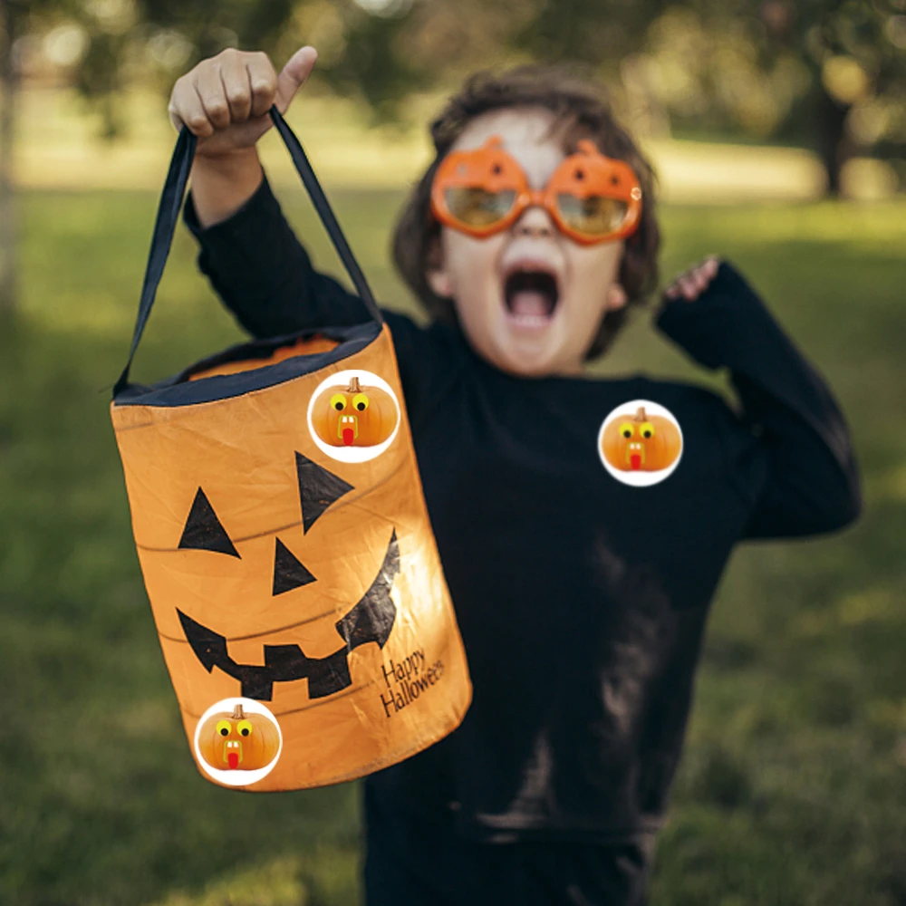 Halloween Abóbora Esqueleto Adesivo para Crianças, Etiqueta Feliz, Party Toy, Acessórios de Cozimento, Decoração DIY, 1 Polegada, 500Pcs