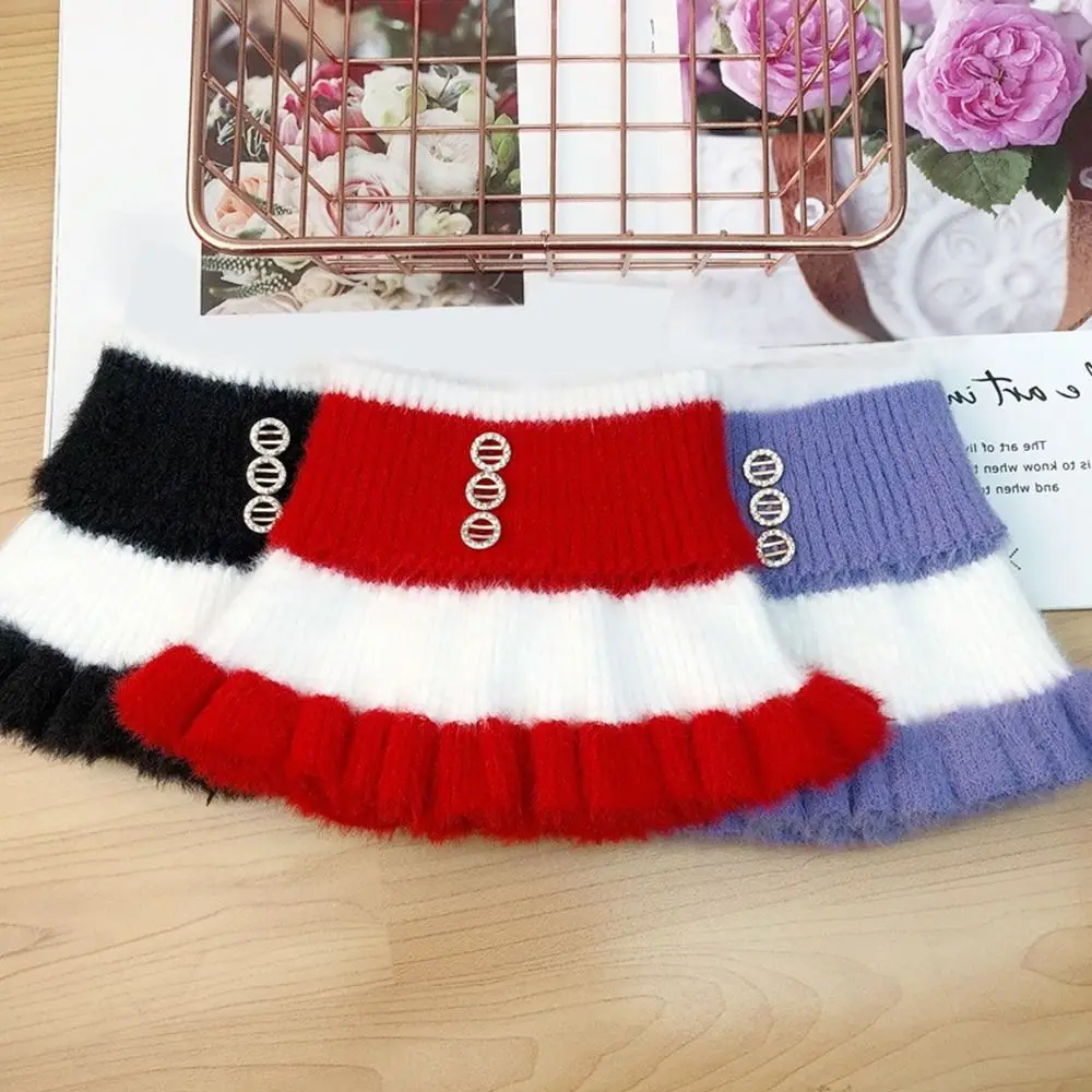 Wool Knit Stripe Diamond Thick Mink Pullover Neck Guard Scarf Warm Scarve Fake Collar Neck Warmer