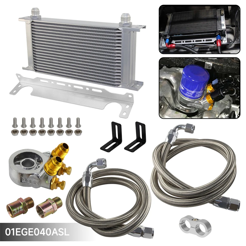 

Oil Cooler Kit Universal 19 Row 10AN Engine & Thermostat 70 Degree C Oil Filter Adapter & Mount Bracket