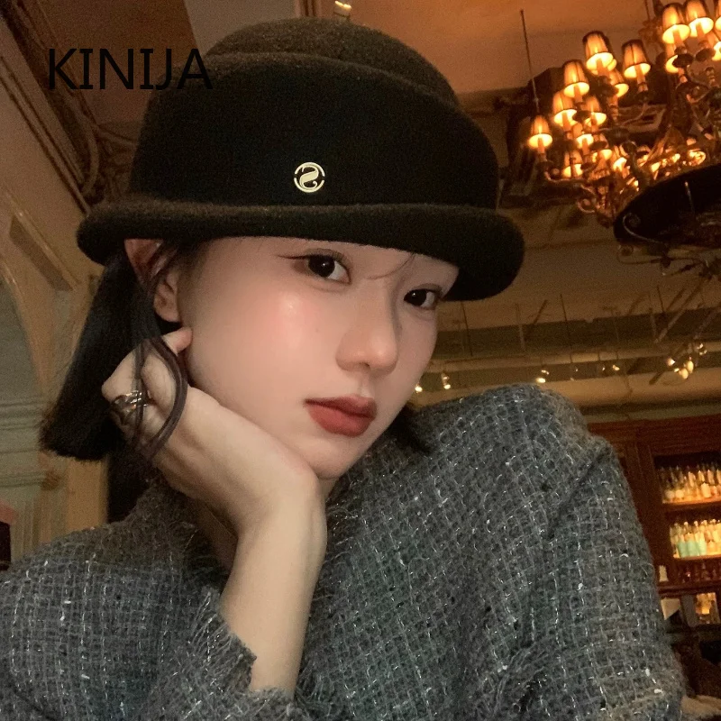 Hepburn Style Topper Hat French Style Woolen Bucket Hat British Style Wool Fisherman Hat Autumn Wedding Church Tea Party