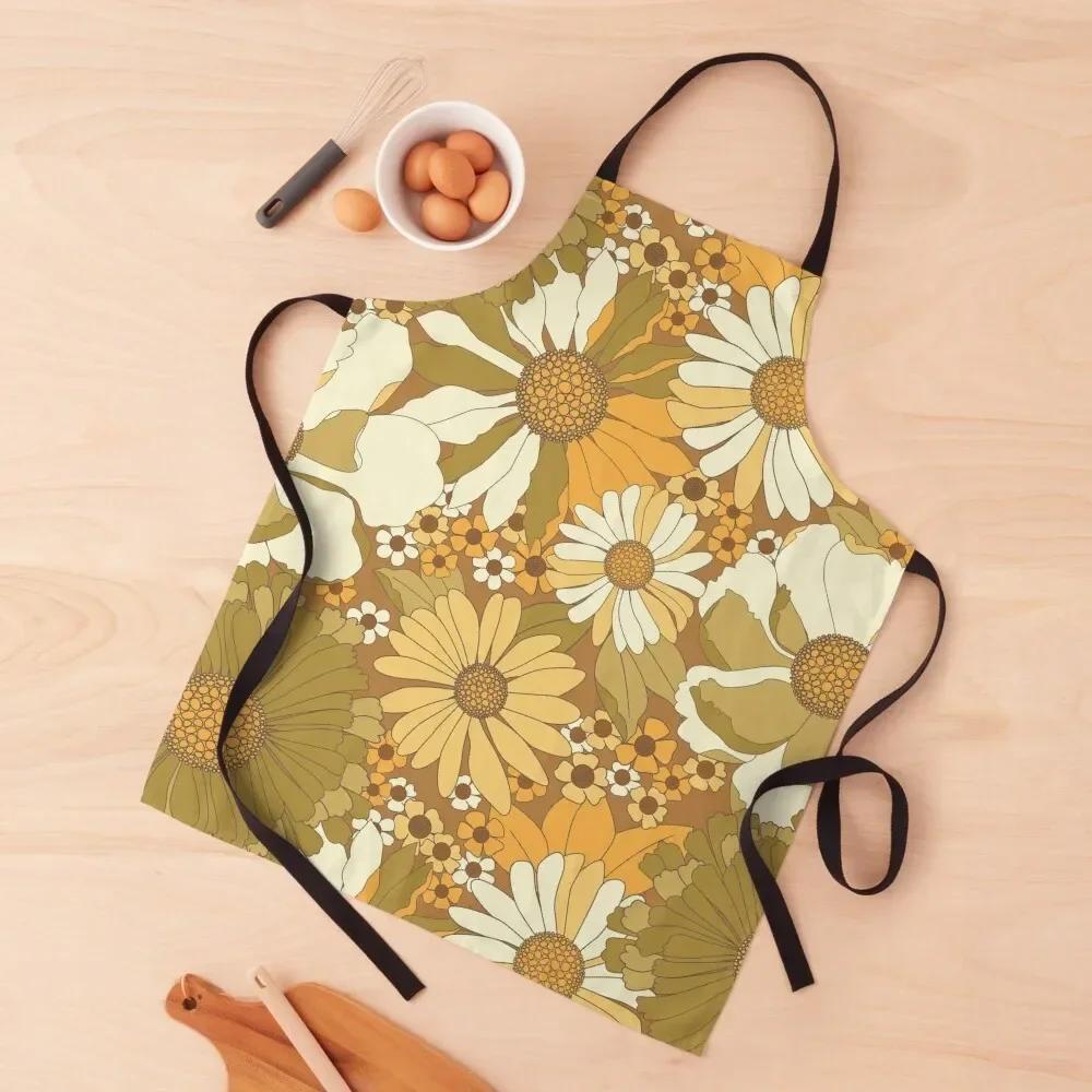 

Brown, Orange, Ivory & Green Vintage Flower Pattern Apron cook wear Kitchens Men man chef uniform Women Kitchen'S Apron