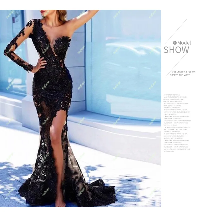 Sexy One Shoulder Long Sleeves Luxury embroidery Flower Slim Evening Dress Ready-to-wear Dresses Dress Formal Occasion Banquet