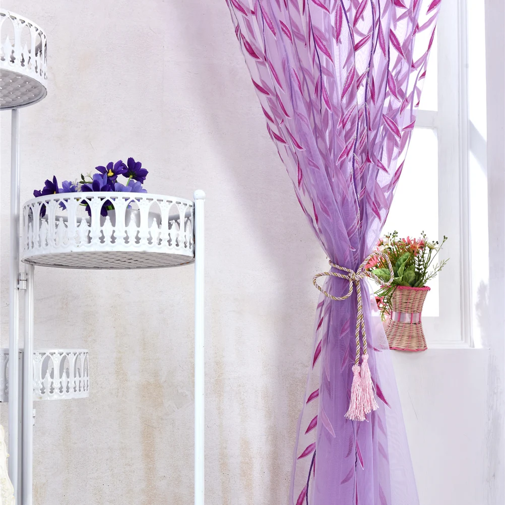

2Pcs Premium Voile Sheer Curtains Transparent Window Drapes with Rod Pocket for Bedroom Kitchen Living Room 100x270cm Purple