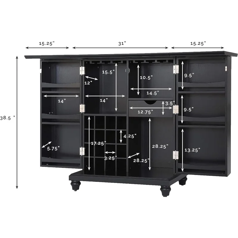 Crosley Furniture Cambridge Expandable Bar Cabinet with Storage Shelves, Drawer, and Wine Rack, Black