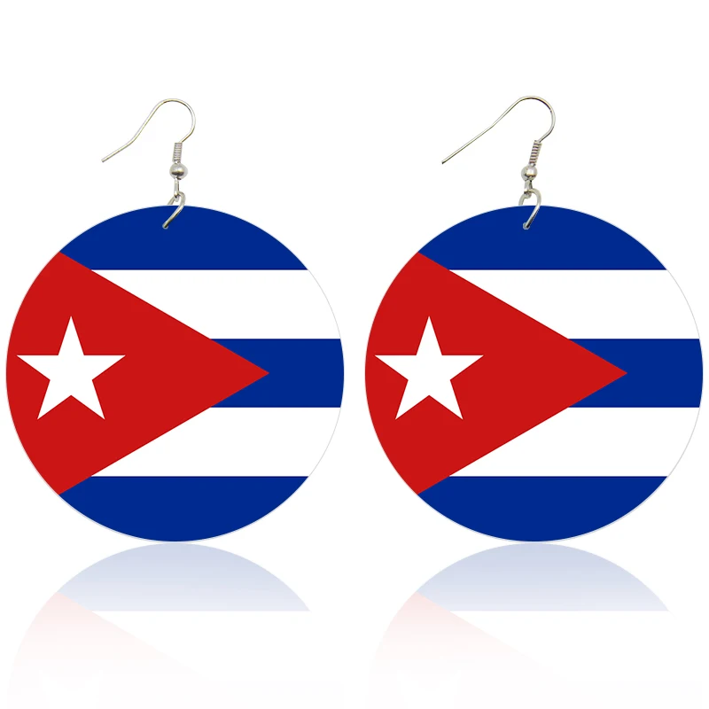SOMESOOR round Wooden Drop Earrings with North America Countries Flags Print Celebrate National/Independence Day Gift for Women