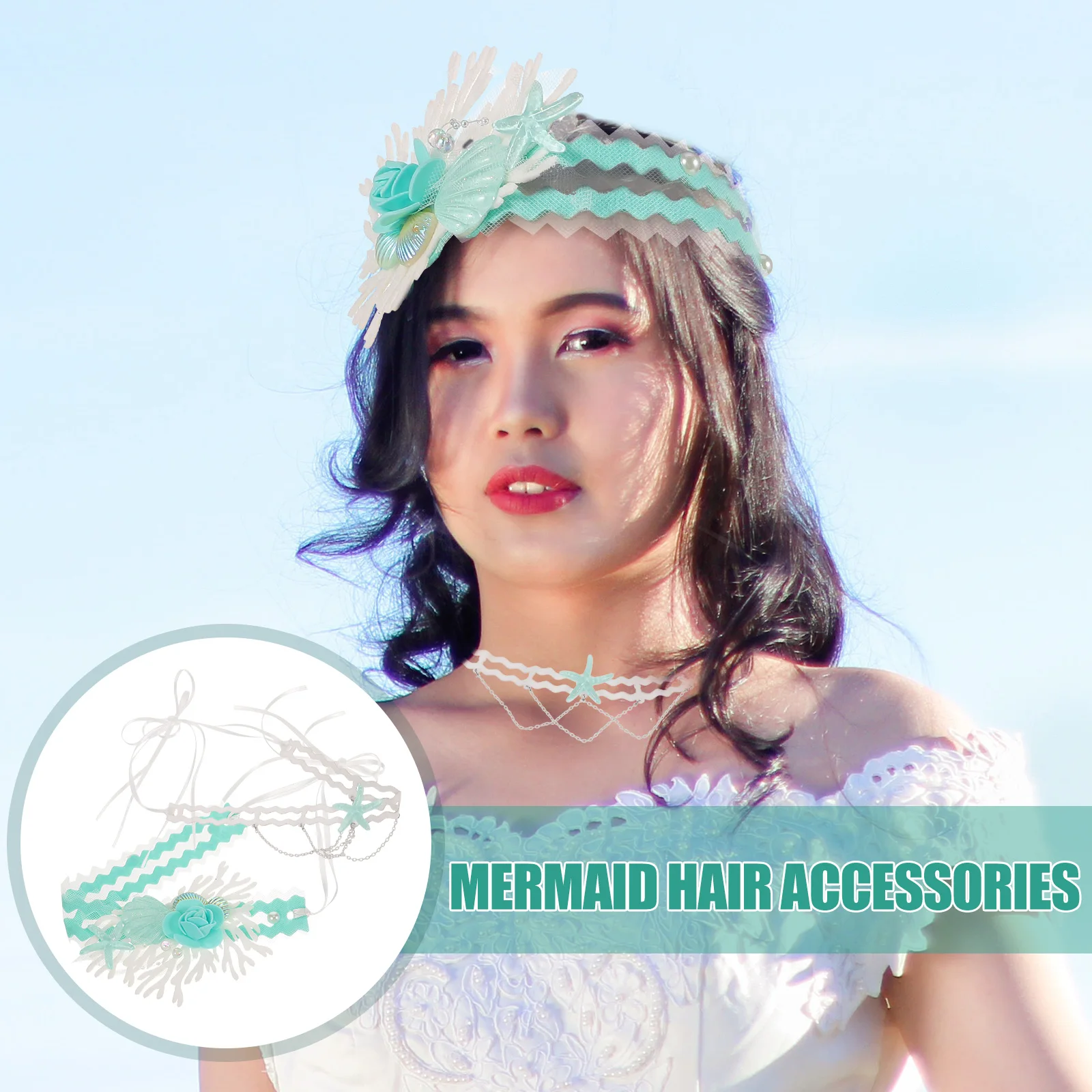 

1Set Mermaid Accessories Sea Star Necklace Shell Headband Charming Mermaid Hair Accessories for Women Sea Star Necklace