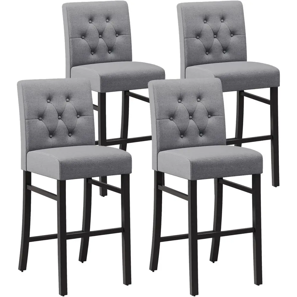 

4-Piece Counter Height Bar Stool Set with Upholstered Seats and Button-Tufted Backs, Gray
