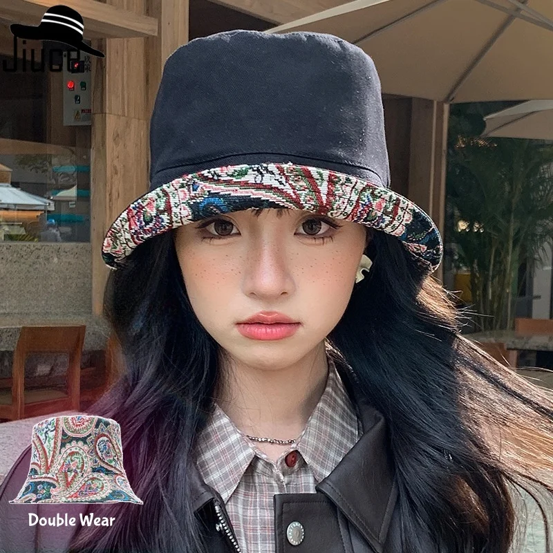 

Retro Niche Cashew Flower Reversible Wear Fisherman's Hat Children Born Casual Basin Hat Breathable Soft