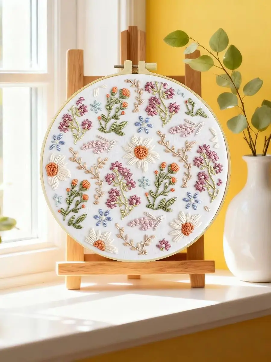 1 Stück 20X20CM/15X15CM 7,87/6,3 Zoll Blumen-Stickerei-Starter-Kit DIY-Kit DIY-Stickerei-Set für Anfänger – Detail 6