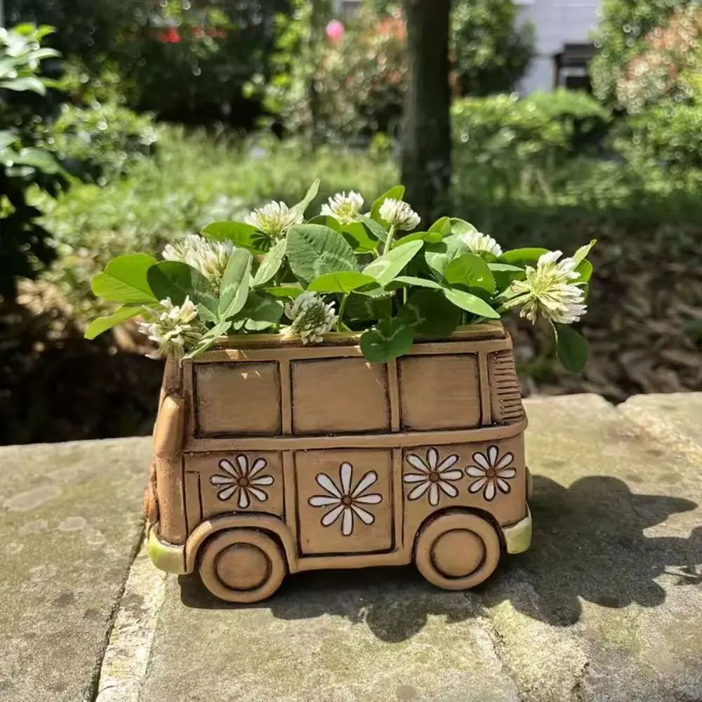 1 Piece of Vintage Hippie-Style Resin Flower Pot, Creative Indoor and Outdoor Decorative Flower Pot, Multifunctional Room Decoration, No Electricity Required, Car Model, Garden Decoration