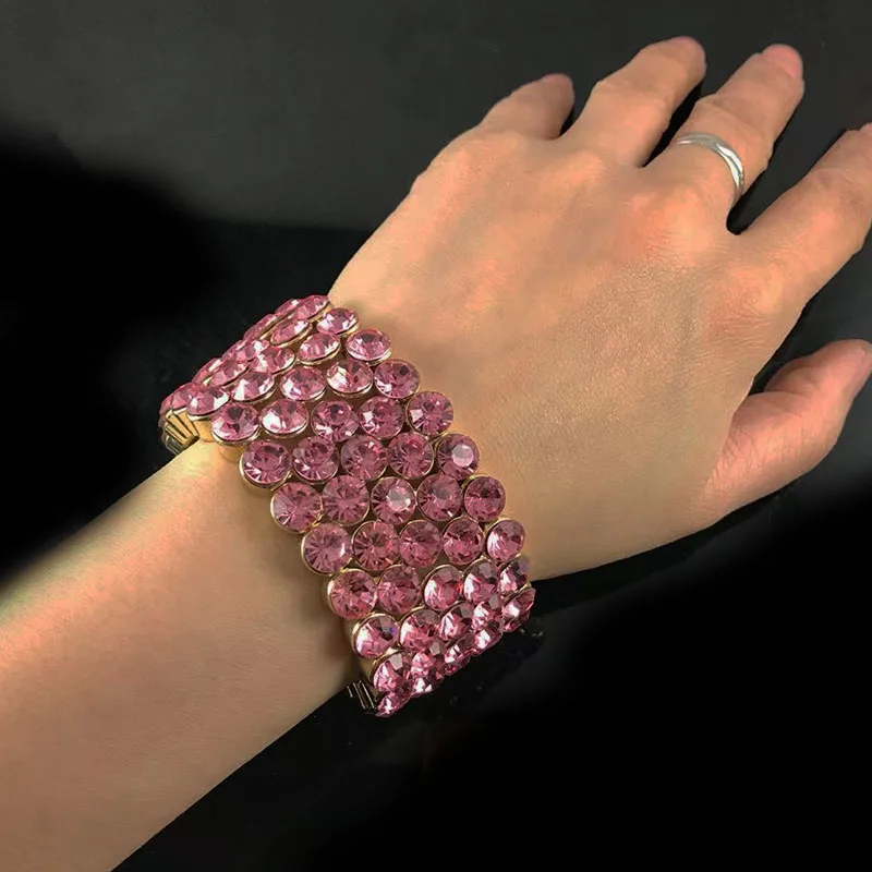 2022 New Fashion Womens Luxury Color Crystal Bracelets High Quality Elastic Wide Bracelets