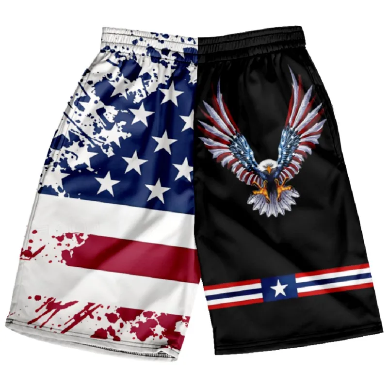 2024 Men's American Flag Print Shorts United States Flag Day Polyester Breathable Quick Dry Beach Shorts for Men