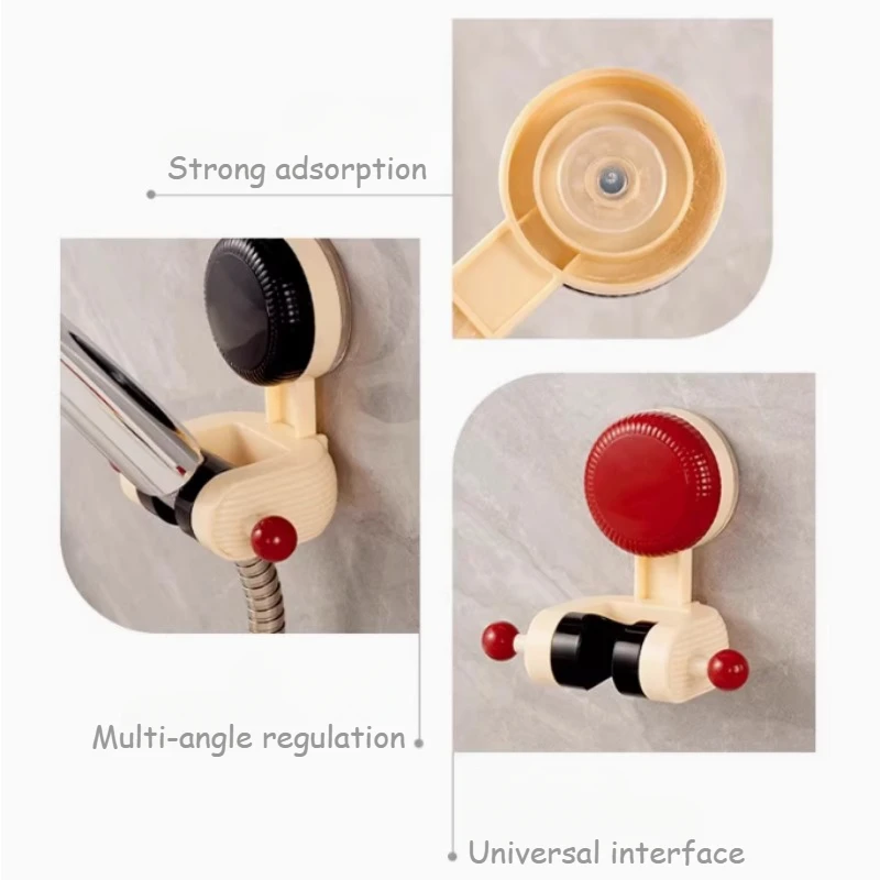 "360 °   حامل دش قابل للتعديل - دعامة شفط بدون مثقاب دوارة وارتفاع قابل للتعديل، تصميم مقاوم للماء/قبضة قوية"