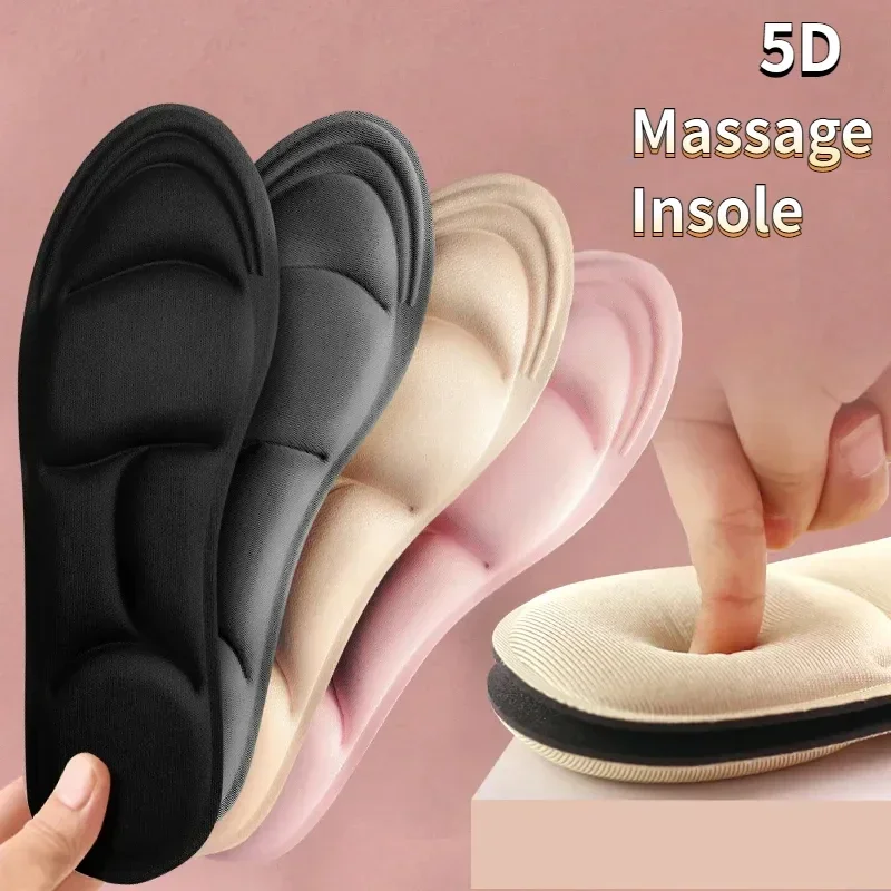 Semelles intérieures 5D respirantes en mousse à mémoire de forme pour femmes, coussinets de chaussures, course à pied, sport, soutien de la voûte plantaire des pieds, fasciite plantaire