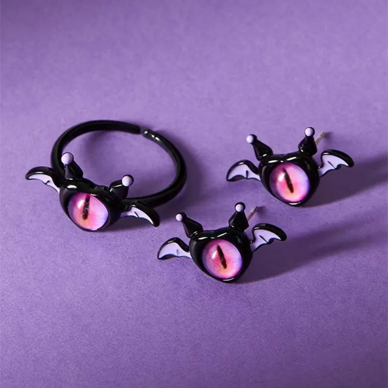 Lovely Red Single Eyes Monster Halloween Rings Women Anime Black Monster Adjustable Couple Ring Wedding Finger Ring Jewelry Gift