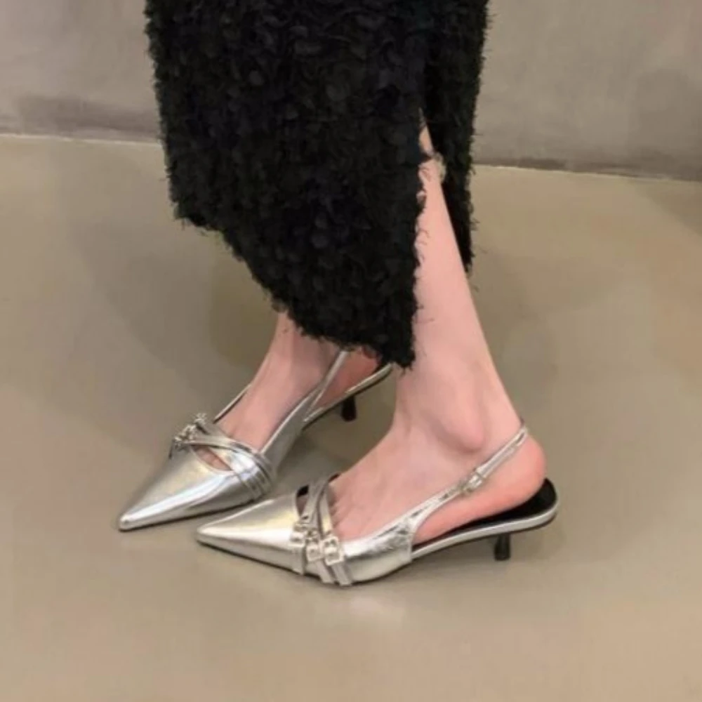 

Woman Pu Leather Pointed Toe High Heel Shoes Fashion Sexy Party Punk Goth Footwear Summer New Women Buckle Strap Sandals