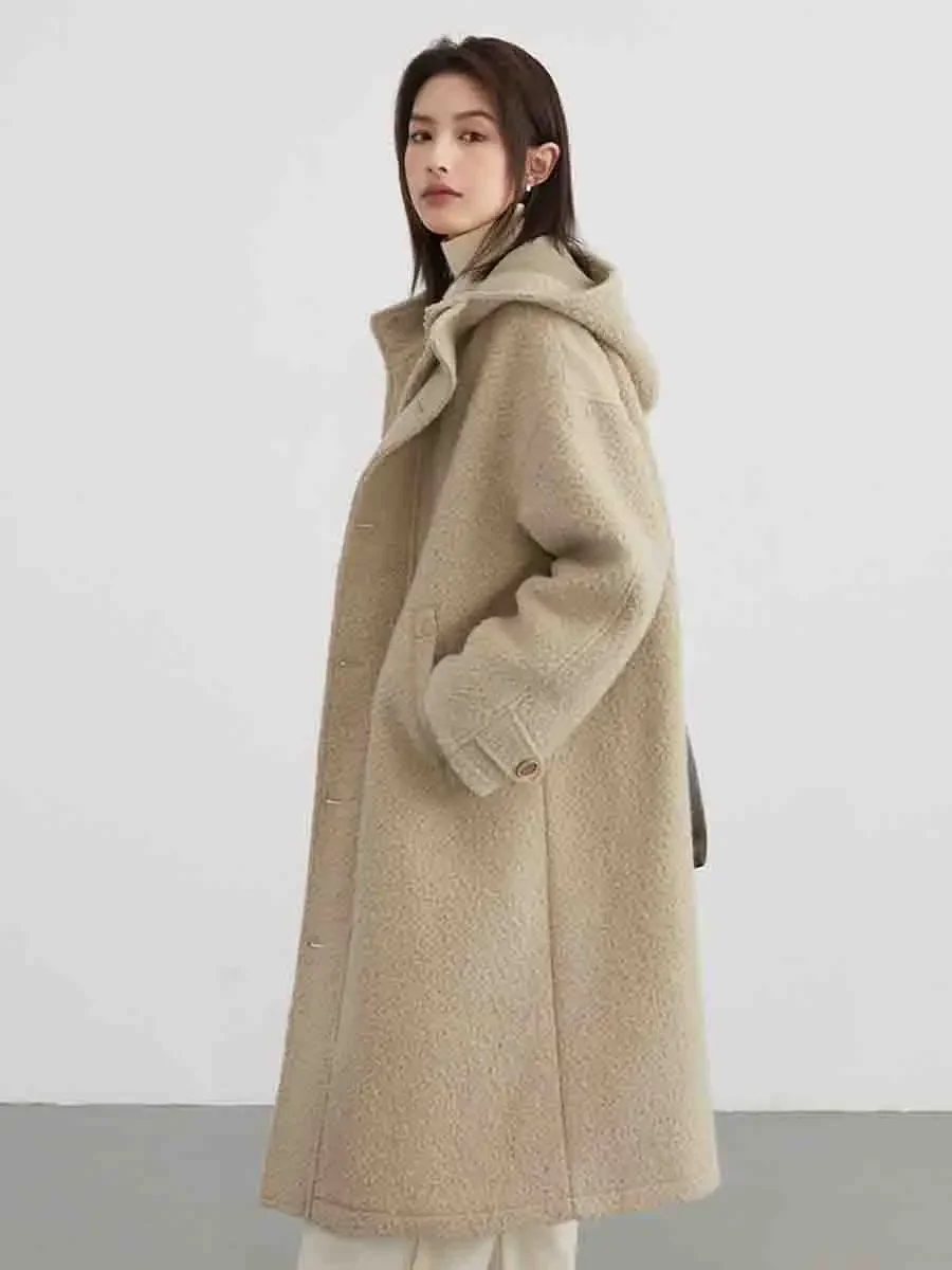 Imagem -03 - Ven Chique-cabolsa Longo de lã de Inverno Feminino Capuz Coreano Monocromático Peito Único Jaquetas Soltas Sobretudos da Moda Roupas Femininas 2023