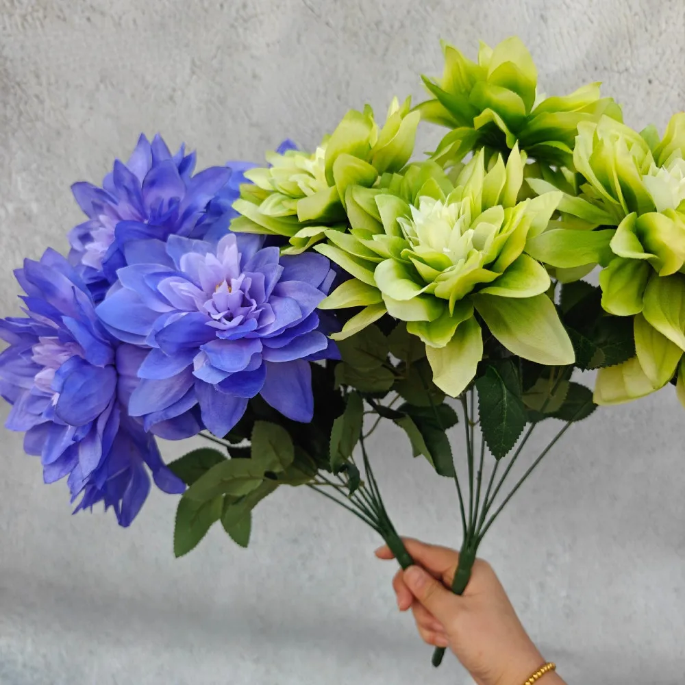 Großer Durchmesser, 7-köpfige Dahlie-Simulationsblume, tausend Schichten, Dahlie, Hochzeit, Heimdekoration, Blumenarrangement, DIY-Zubehör – Detail 8