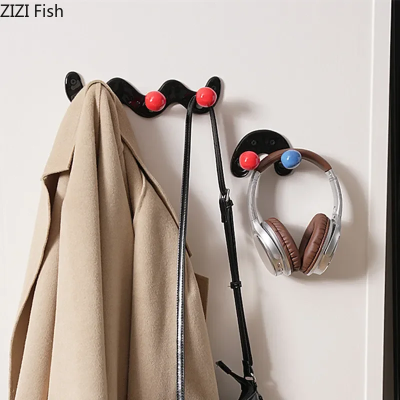 W-shaped Ceramic Hook Creative Hole Free Door Hook Storage Modern Rack Home Wall Decoration Clothes and Hats Storage