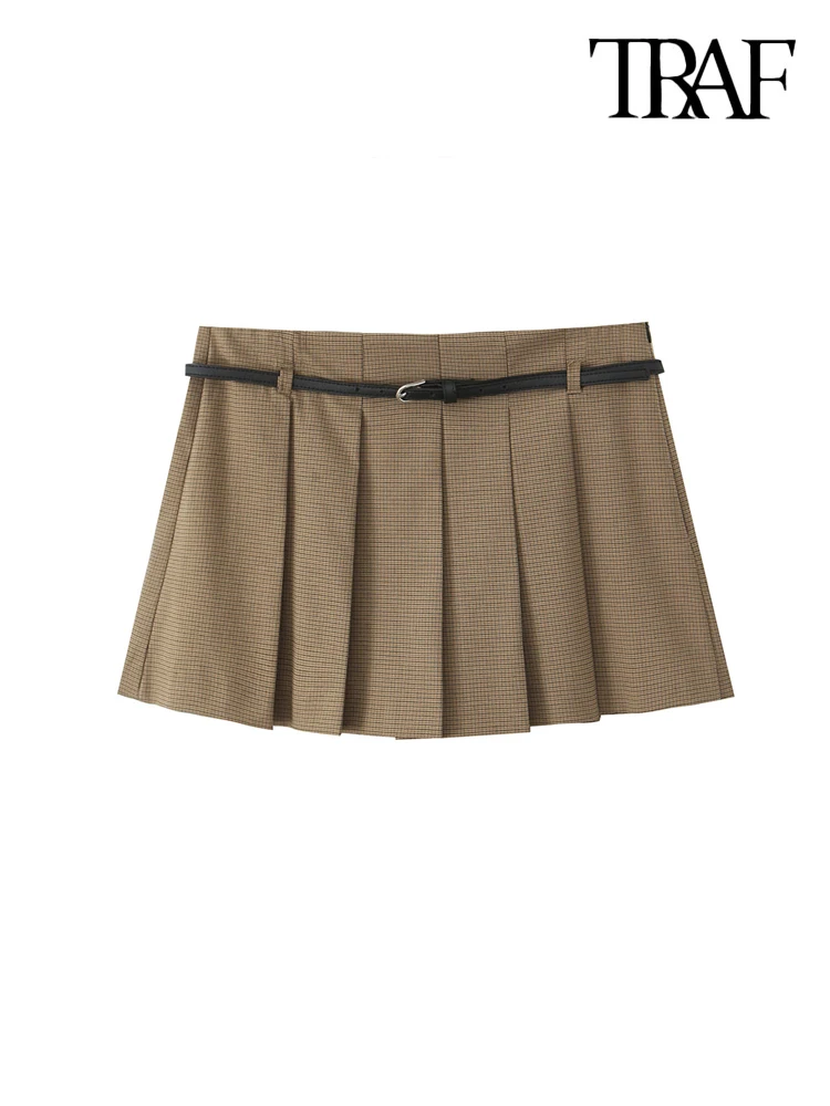 TRAF moda donna con cintura pantaloncini pieghettati gonne cerniera laterale a vita media Skort femminile Mujer