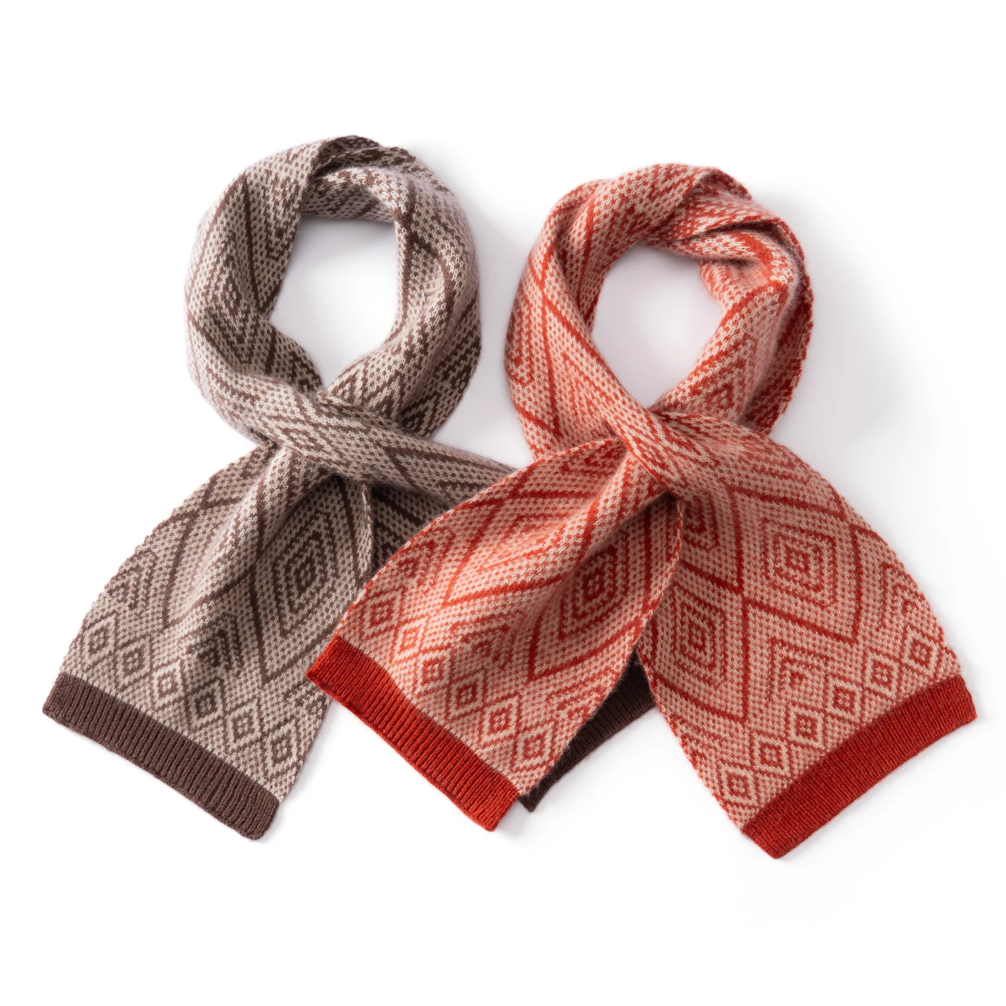 Women 100% Cashmere Diamond Lattice Hole Knitted Scarf Fall Winter Thick Vintage Fair Isle Jacquard Neck Warmer Holiday Gift
