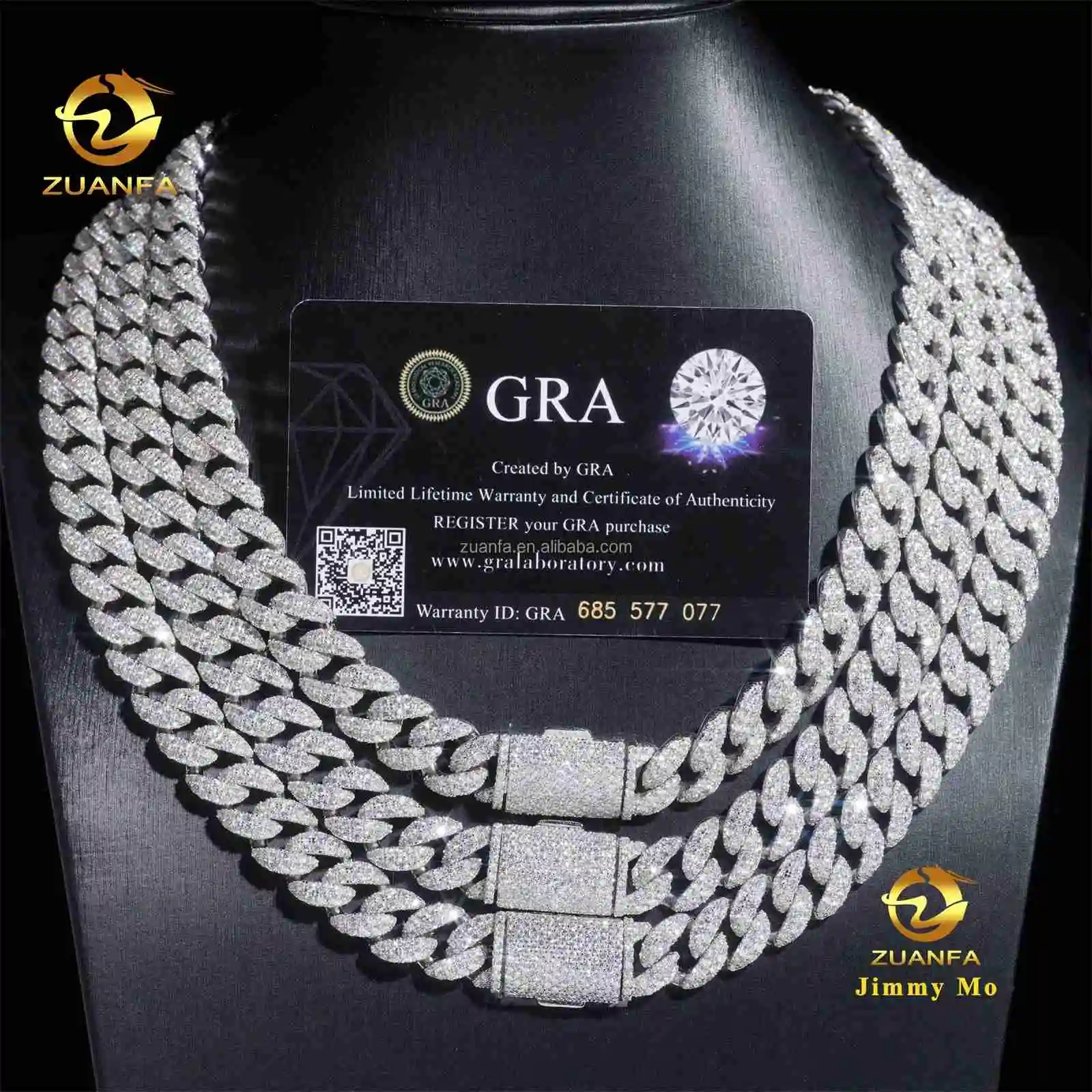 Selling Hot Bulk Stock Box Clasp 925 Solid Silver 12mm Two Rows Iced Out Hip Hop VVS1 Moissanite Diamond Miami Cuban Link Cha
