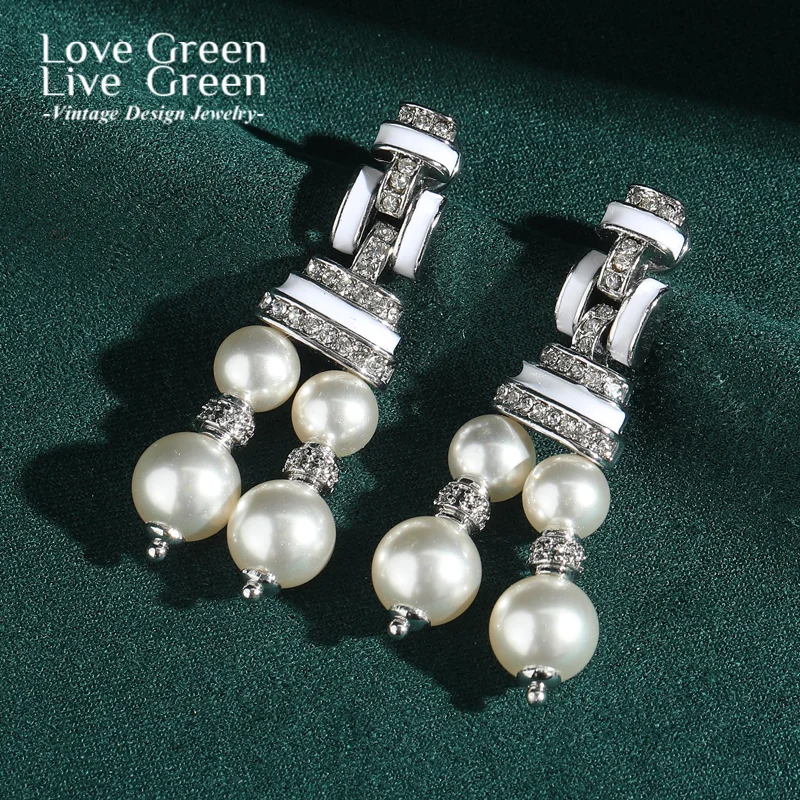 

Vintage White Tassel Pearl Earrings Drop Silver Color Rhinestone Luxury Jewelry For Women Wedding Bridal Accessories 2025 New