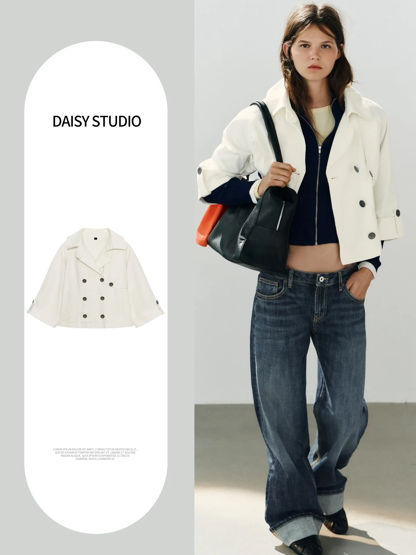 Women's Street Style Adjustable Sleeve Length Collared Double Button Short Jacket New Autumn Arrival Casual Loose Polyester