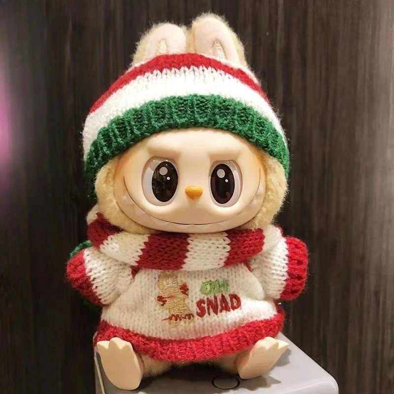

Doll Clothes For 15/17CM Labubu Clothing Merry Christmas Hat Scarf Elk Snowman Set Mini Plush Doll Accessory New Year Dress Gift