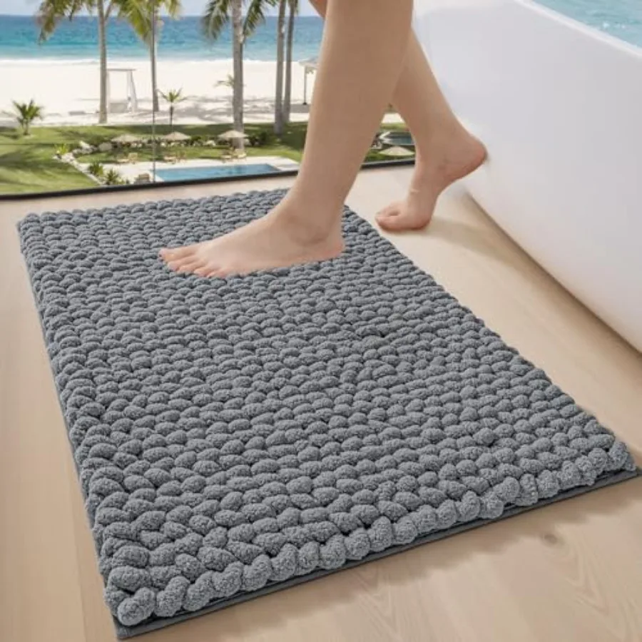 

Luxury Bathroom Rug Ultra Soft Quick Dry Bath Mat Non-Slip Absorbent Thick Chenille Bath Rug Cozy Braid Design Floor Mat for Ba