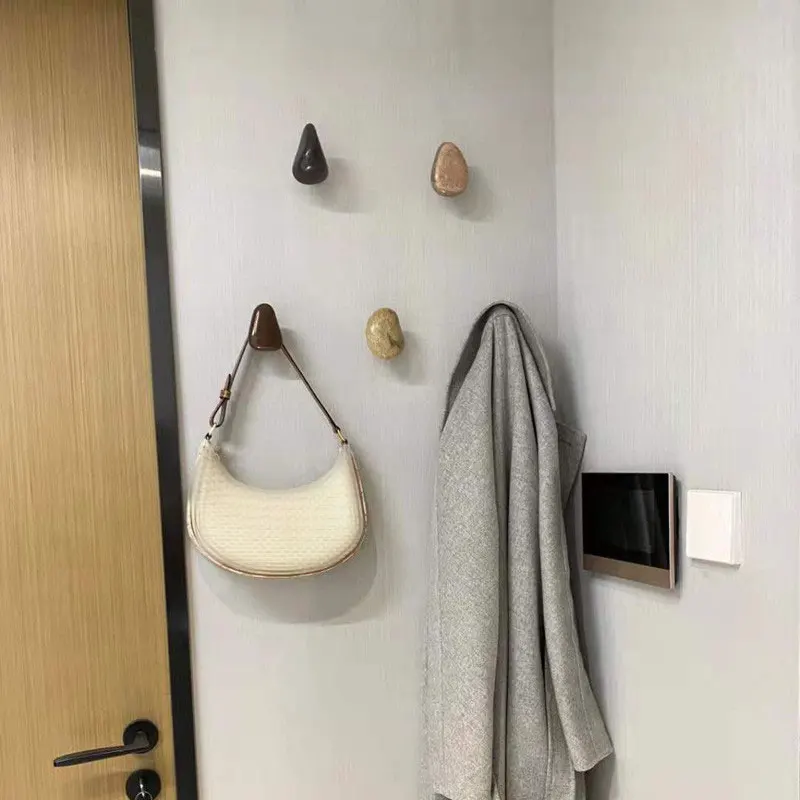 Pebble Solid Wood Hook Clothes Hanger Wall Coat Hat Rack Vintage Key Hanging Holder Door Bathroom Multi-Purpose Decorat Punching