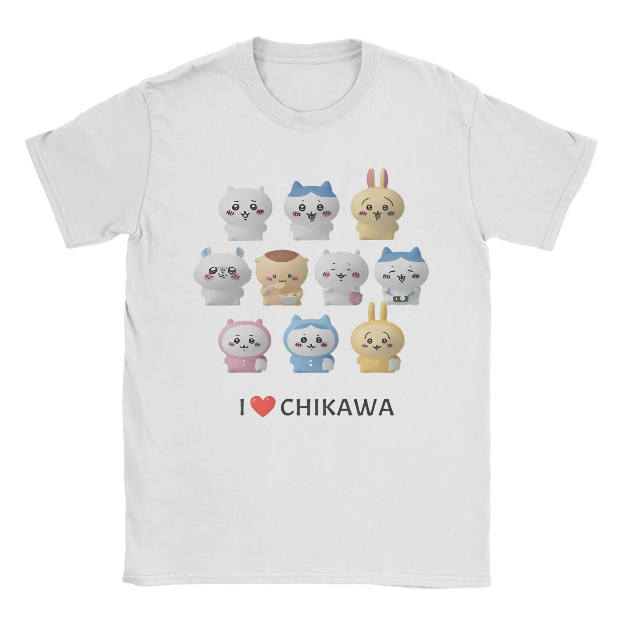 

Футболка Chiikawa из чистого хлопка для мужчин, летние уличные футболки с круглым вырезом, модные крутые футболки, топы с большим узором