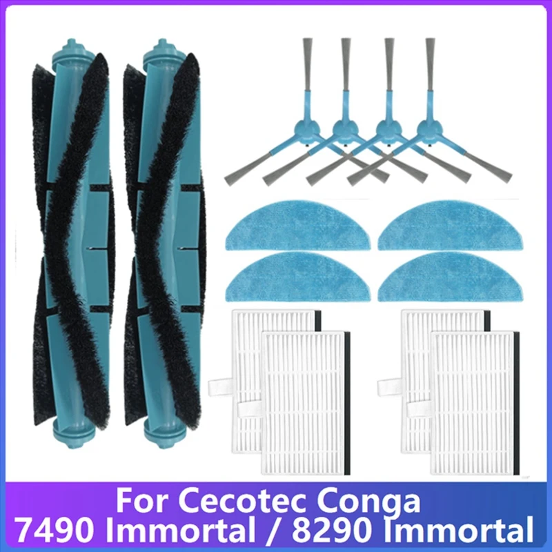 YCOC-الفرشاة الجانبية الرئيسية فلتر HEPA وسادات ممسحة لـ Cecotec Conga 7490 Immortal / 8290 Immortal Series ملحقات المكنسة الكهربائية