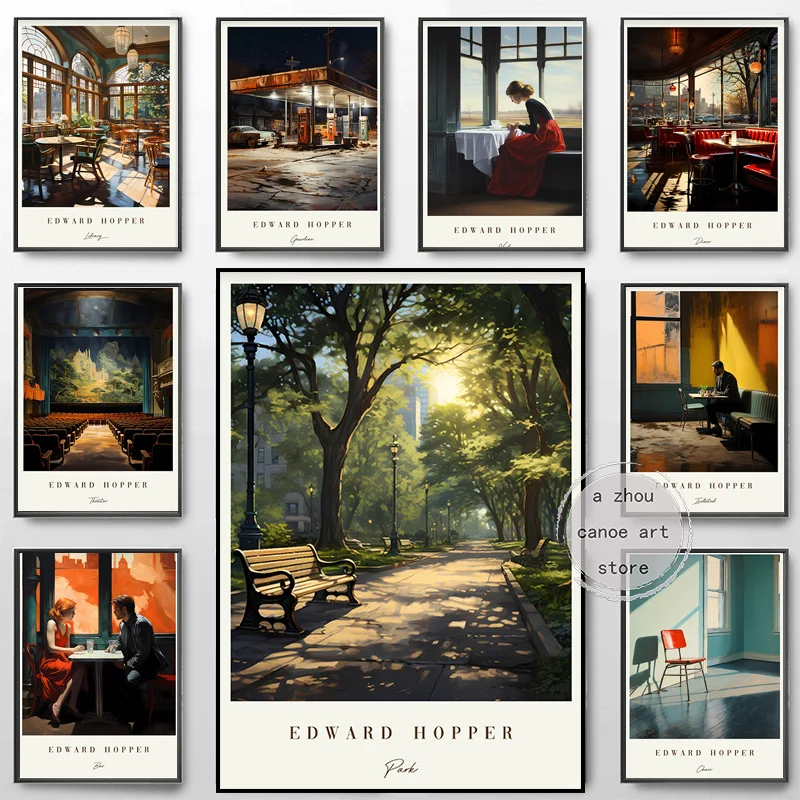 Classic Edward Hopper Artworks Library Mid Century Modern Art Nouveau Posters Canvas Painting Wall Print Picture Room Home Decor