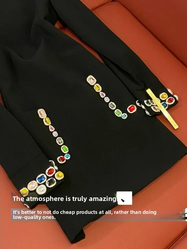 Nuovo Celebri Faion Pesante impreziosito Diamante Colore Pietra preziosa Lungo Sve Dr Bottone a vita alta Dettaglio Primavera Ci Pendolarismo