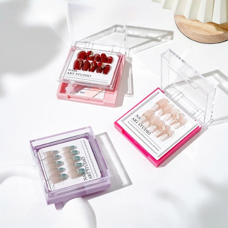 1pc Double Layer Nail Packaging Box 8*8cm Storage Case with Separate Compartments for Nails & Application Tools