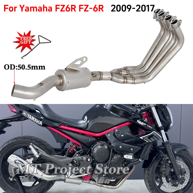 Motorrad-Auspuff Vorderes Mittelrohr Verbindungsstück 51MM Schalldämpfer-Kopfrohr Escape Moto System Slip-On für YAMAHA FZ-6R FZ6R 2009-2017