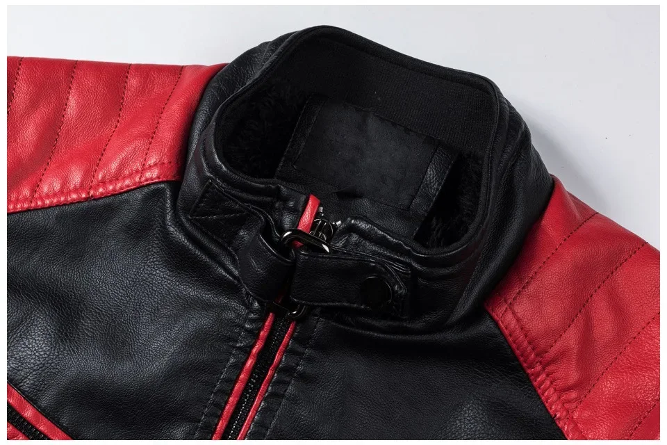 New Autumn Winter Mens PU  Leather Jacket Male Leisure Motorcycle Stitching Standing Collar Bicycle Warm Wool Lining Coats 5XL