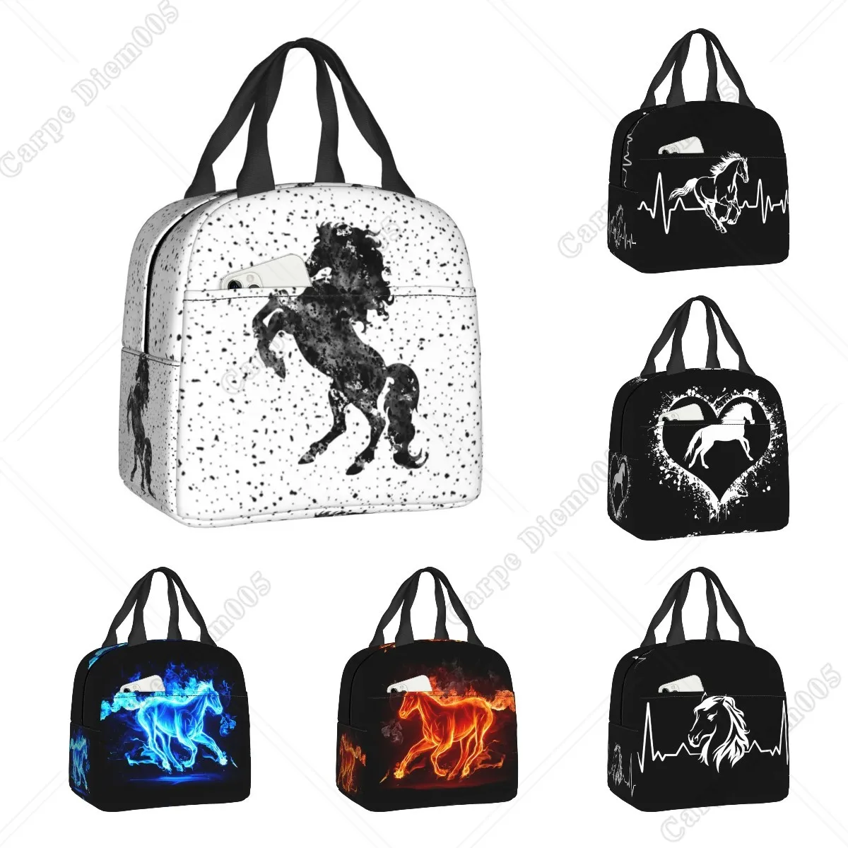 

Сумка для ланча на заказ с изображением лошади, теплая Термосумка, изолированная коробка для ланча для женщин, детей, школьная работа, для пикника, искусственная еда