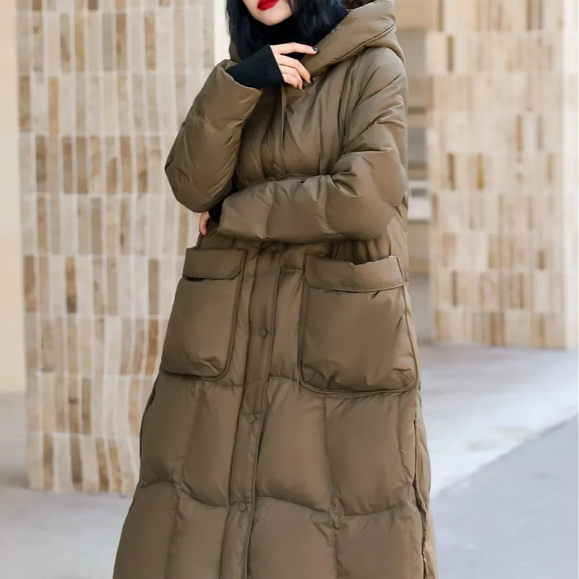 

Winter Women's Coat White in The Long Section Hooded Thickened Warm Women's Down Jacket Fashion Casual Coat New Jacket