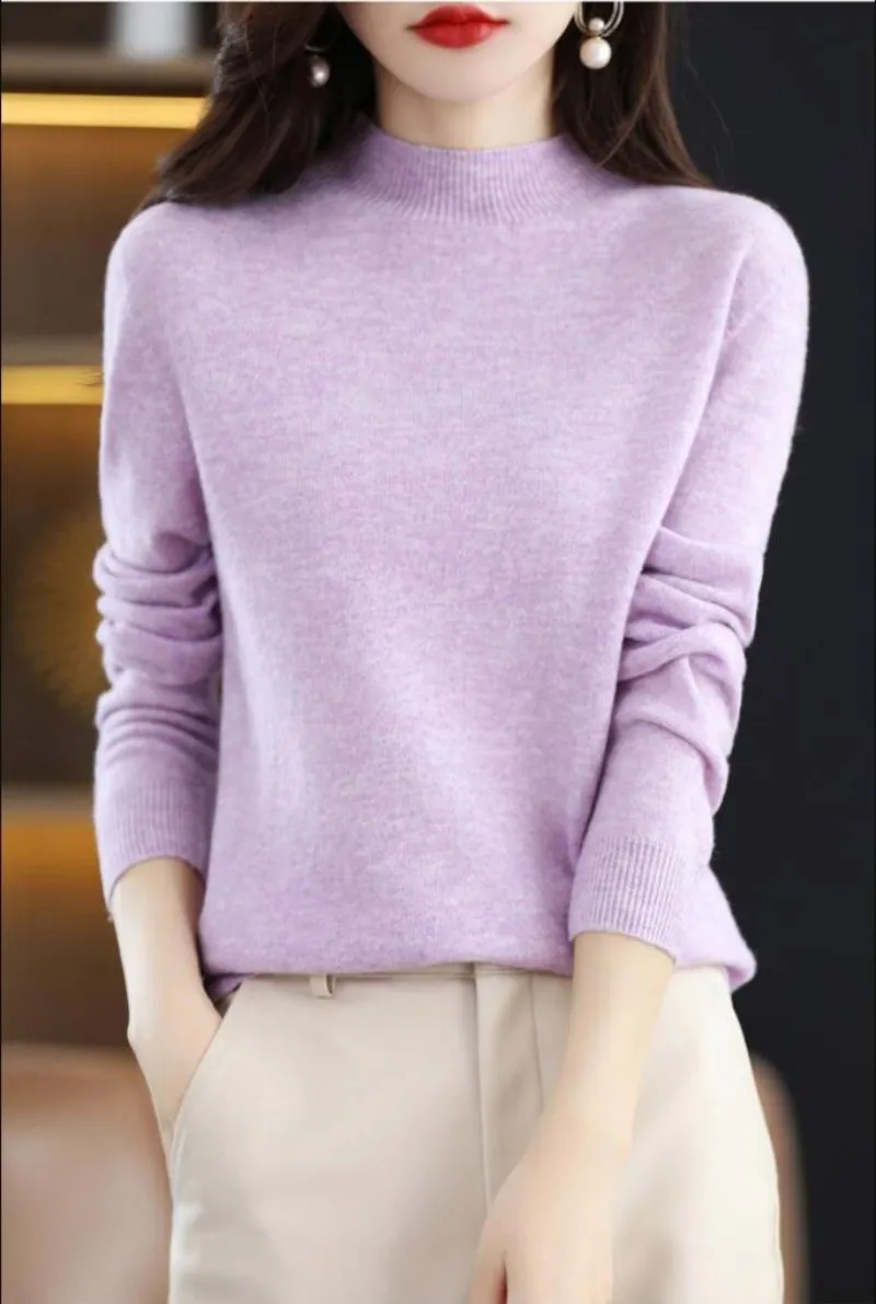 

Wool Sweater Women's Half-Neck Pullover Loose Knit Bottoming Shirt Autumn Winter Long Sleeves Soft Cashmere Sweater Korean Tops