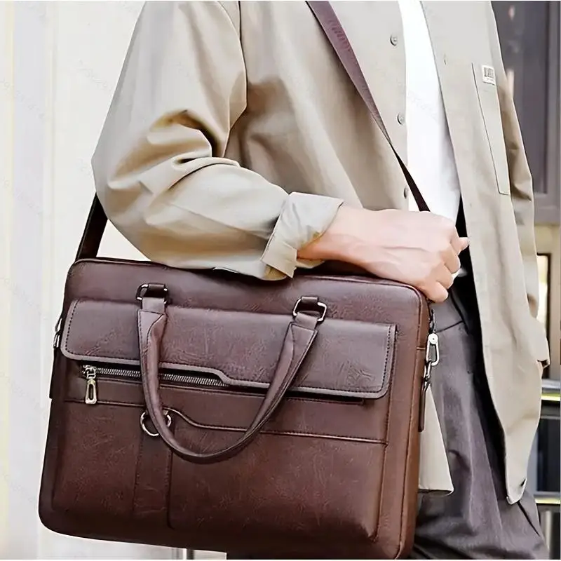 Men's Crossbody Bag Vintage Handbag Business Computer Bag Large Capacity Briefcase Multifunctional Travel Bag Shoulder Bag