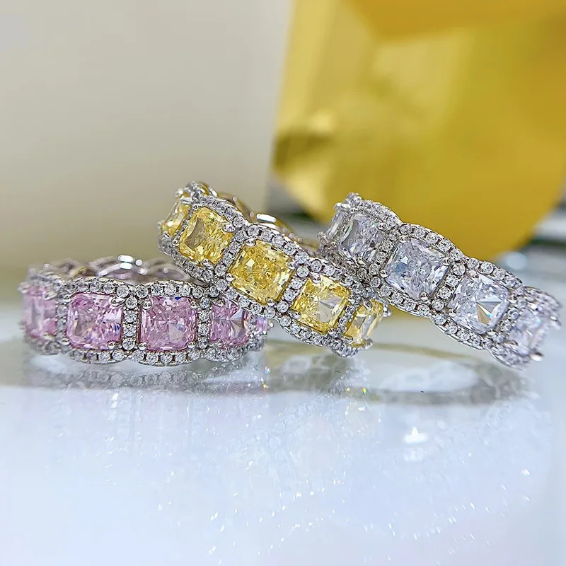 5a Zircon 5x5 Radia Cut S925 Sterling Silver Luxury Surround Ring for Women's Jewelry Factory Direct SalesFine Jewelry Rings