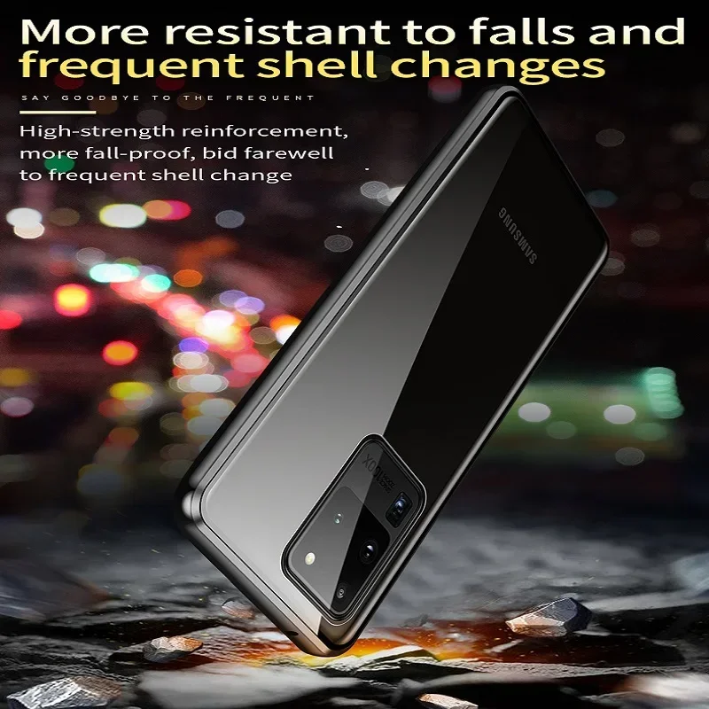 Magnetic Metal Case for Samsung S24 S23 S22 Ultra Samsung A15 A35 A55 Double Side Tempered Glass Cover