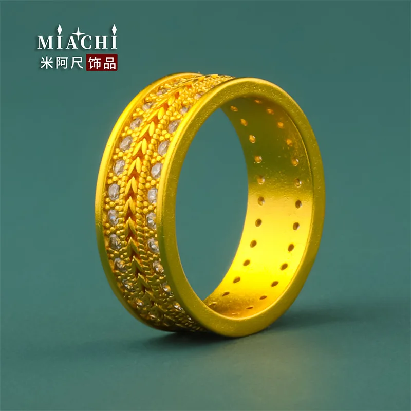 2026 Diamond Inlaid Wealth Attracting Ancient Craft Sand Gold Ring Versatile Closed Band Ring Perfect Gift For Boyfriend Trendy