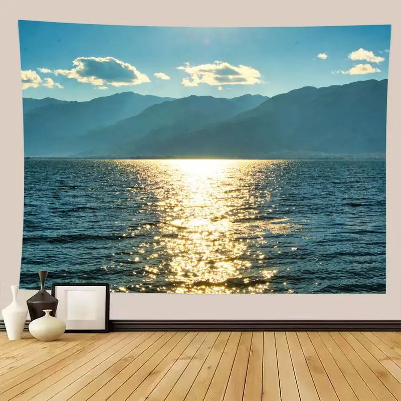 VIKAMA Beach Wall Decor Tapestry, Marine Landscape with Rolling Hills Background