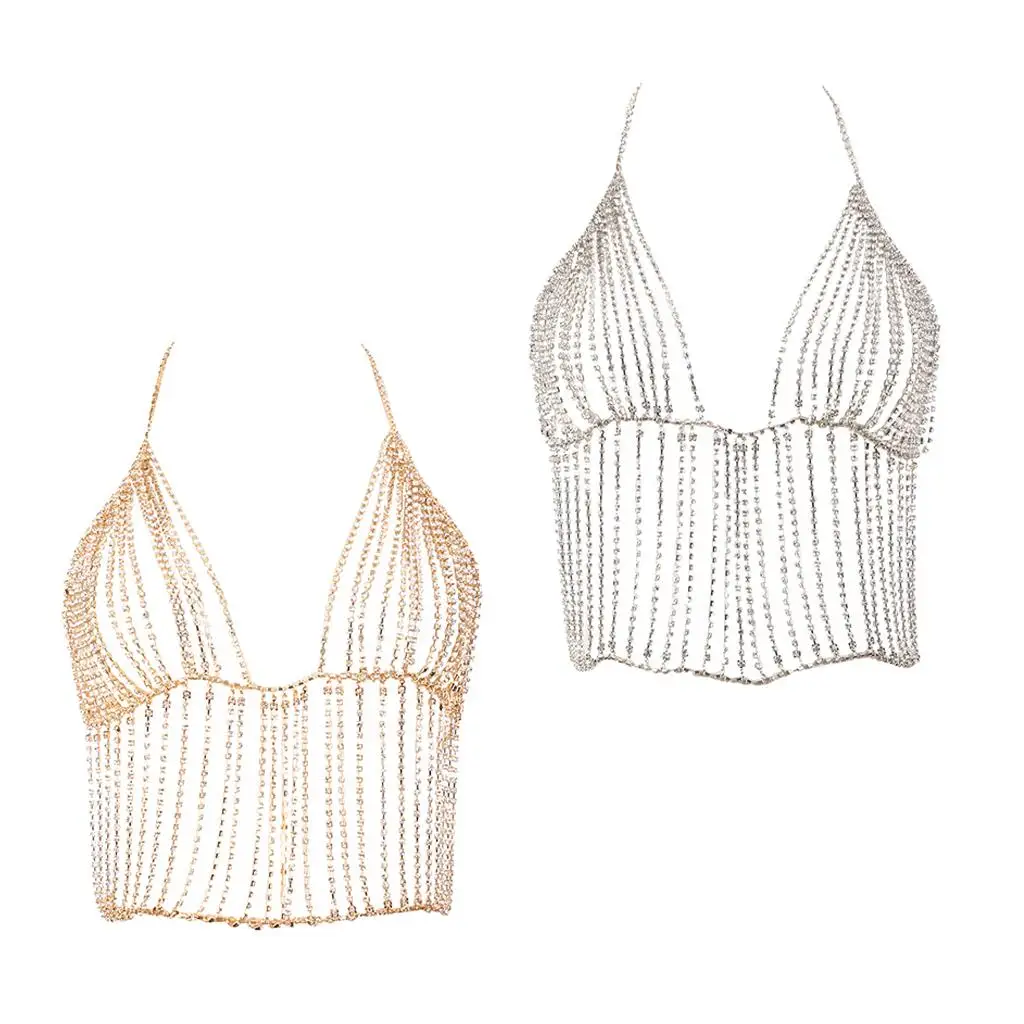 Tassel Chain Bikini Bra Sexy Accessory Rhinestone Body Chain Harness for Women Party Club Night Out