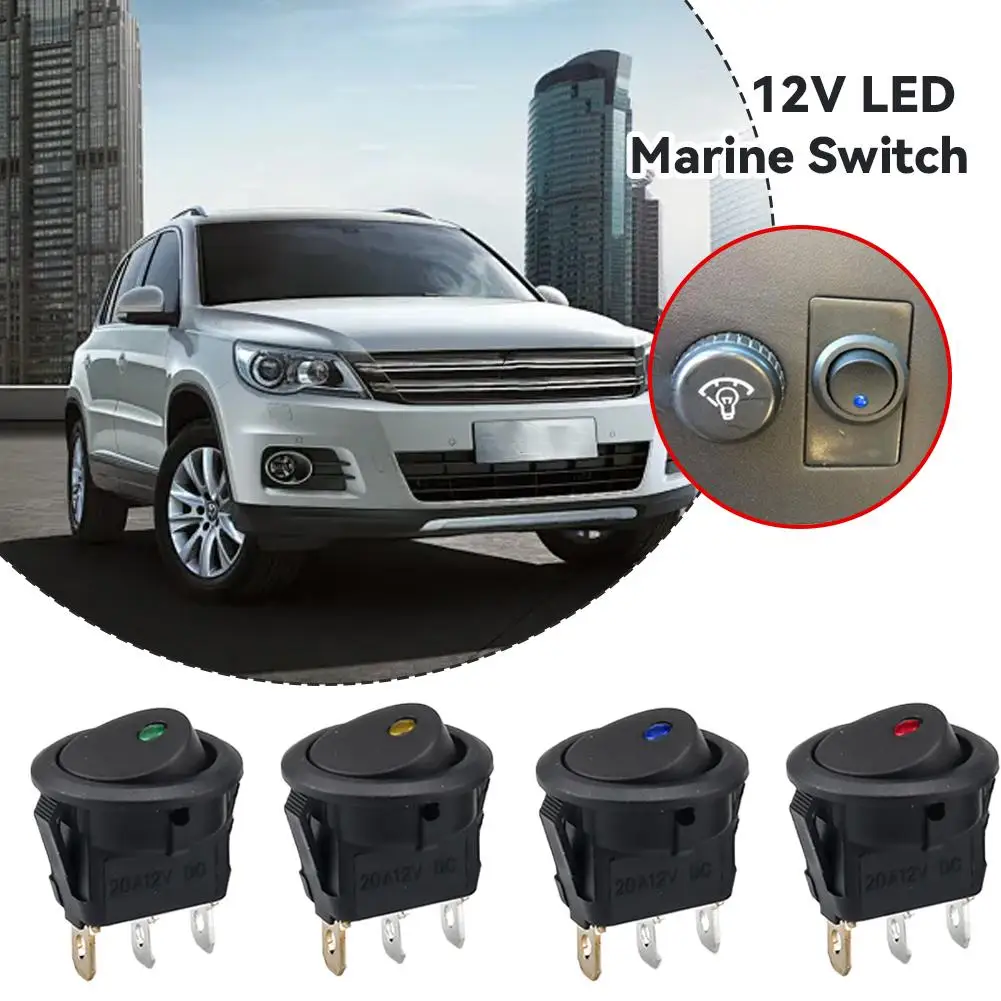 

20A 12V DC Illuminated Rocker Switch SPST Round ON/OFF Switch with Blue Green LED Light for Car Auto Marine Boat Motorcycle