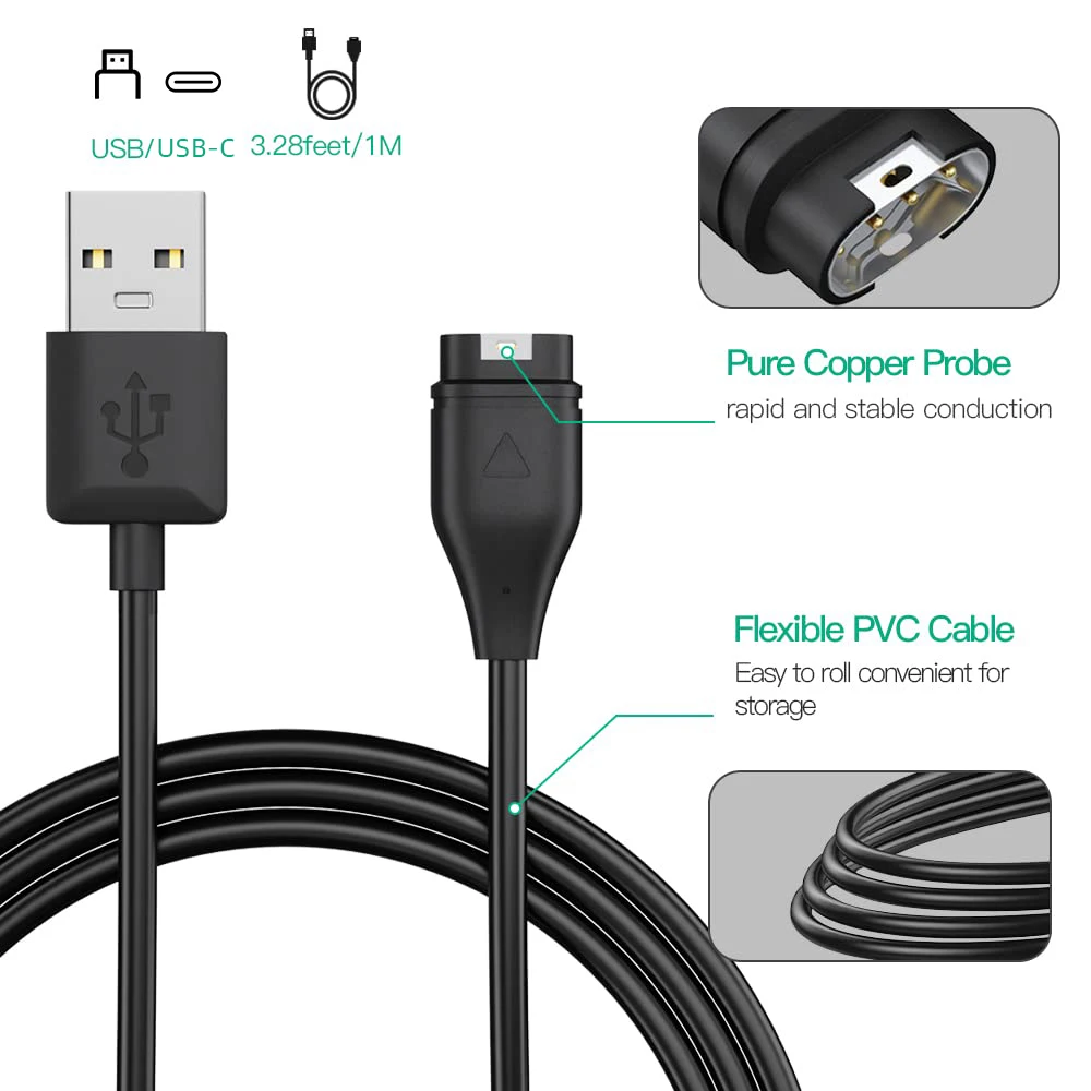 Ladekabel für Garmin-Uhren, für Forerunner 165 255 265 970 965, Garmin-Ladestation für Fenix 8 7 6 Pro Solar Vivoactive – Detail 7